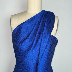 ML Monique Lhuillier One-Shoulder Cobalt Jacquard Cocktail Dress - Size 2